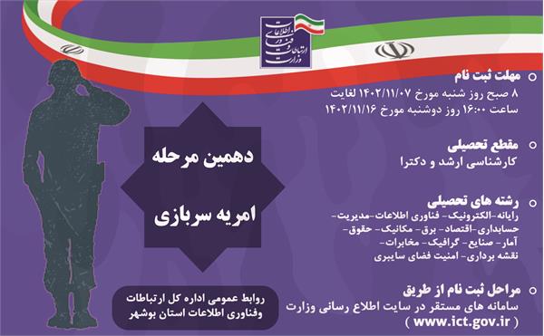 فراخوان دهمین جذب نیروی امریه سربازی در وزارت ارتباطات و فناوری اطلاعات در سال ۱۴۰۲