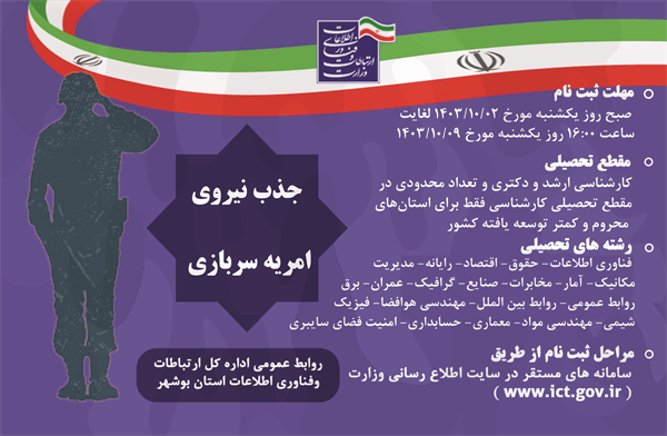 فراخوان جذب نیروی امریه سربازی در وزارت ارتباطات و فناوری اطلاعات در سال ۱۴۰3